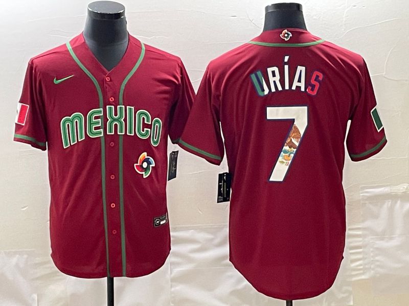 Men 2023 World Cub Mexico 7 Urias Red Nike MLB Jersey21